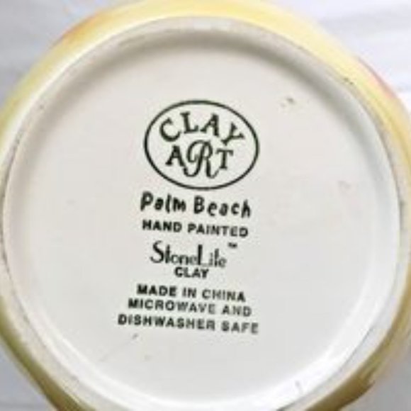 Clay Art Stone Lite Hand Painted Tropical Palm Trees Palm Beach Sangria Pitcher - Picture 9 of 9